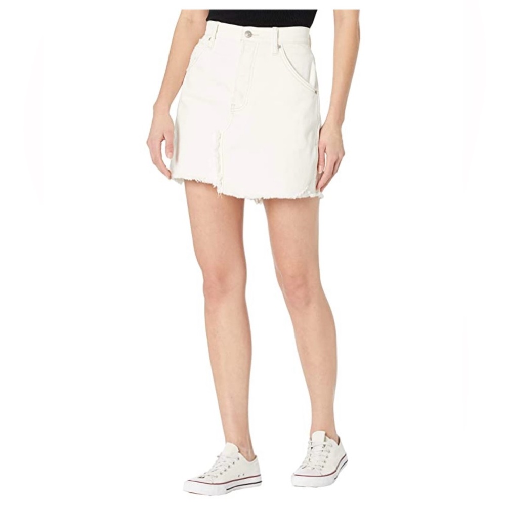 Free People Cream Denim Skirt‎ Size 2 Cream Cut Off Pieced Color block Off White